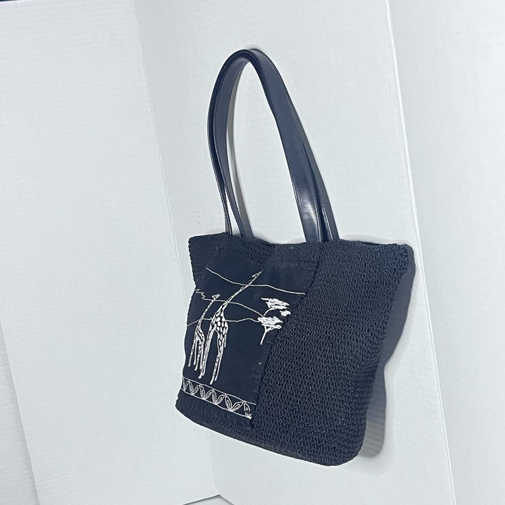 Giraffe Embroidered Patchwork Macram Tote Bag - image 6